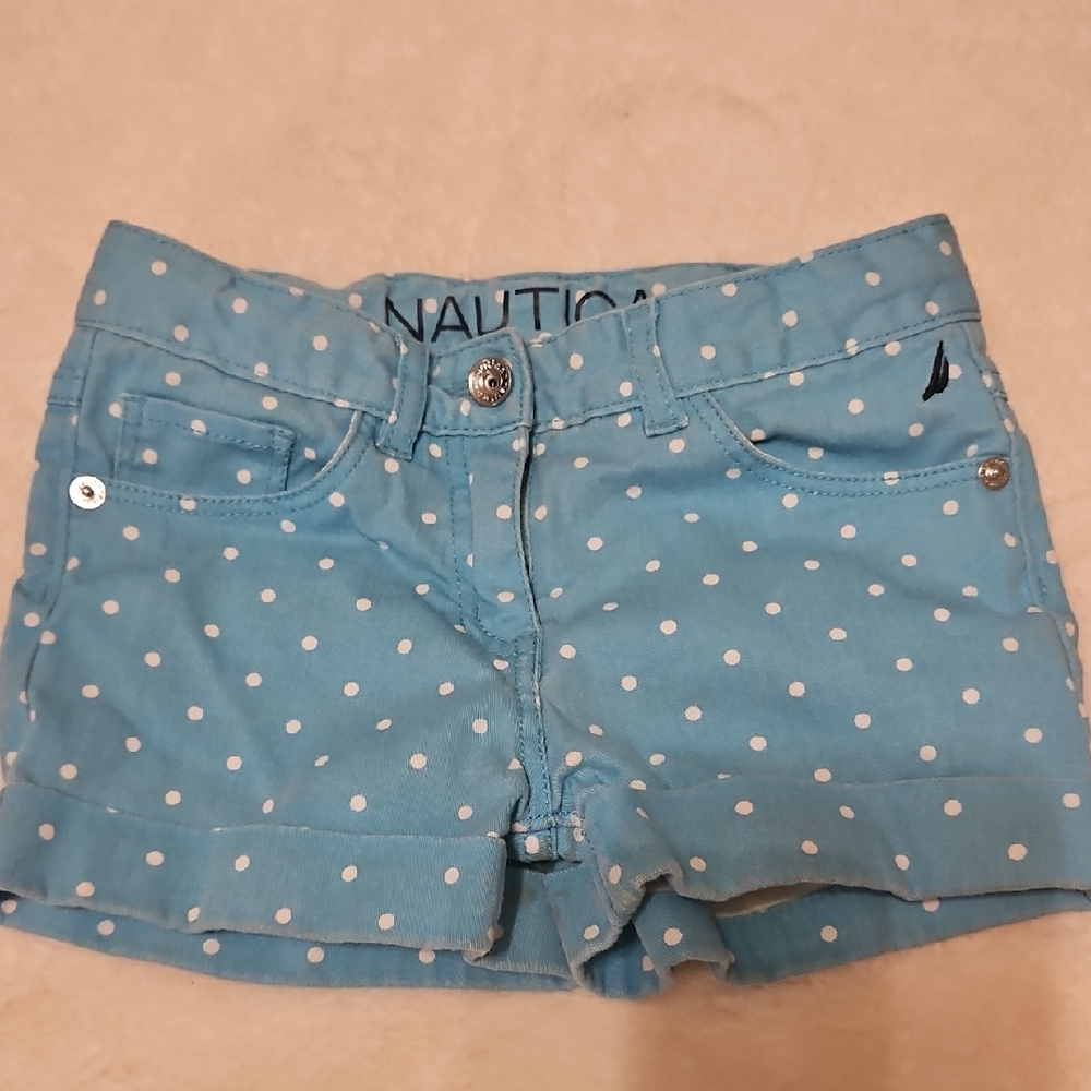 Nautica Blue and White Jean Shorts with Polka Dot Pattern